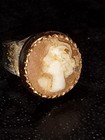 Rare Diana The Huntress Victorian edwardian Gold Pltd Carved Shell Cameo Brooch 