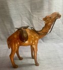 Vintage Leather Camel And Calf  Formed Large Statues Glass Eyes Safari Animal