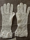 Vtg Pair Of Ladies Gloves  Beige  Crocheted  Silk  Floral Cuff From Donaldsons