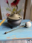 Vintage Fireplace Fire Starter Smudge Pot Black Cauldron Brass Tone Lid   Wand