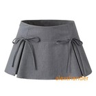 Preppy Style Mini Skirt With Bow Women Kawaii Low Waist Pleated Short Skirt Fema