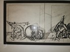 Original Pen   Ink Drawing  Creepy Clown Rolling A Skull Nicholas Orsini
