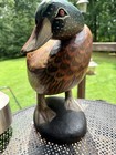 Vintage Hand Carved Standing Teal Duck Decoy Solid Wood Folk