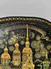 Vintage Russian Black Lacquer Jewelry Trinket Box St Petersburg City Signed 3 