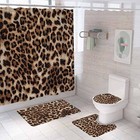 4pcs Leopard Print Shower Curtain Sets With Rugs  Waterproof Fabric Black Brown