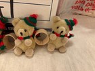 Reed Hat   Scarf Christmas Vintage Teddy Bear Plush Napkin Ring Holder Set 4