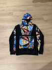 Men s Black multicolor Geometric Fleece Hoodie   Tapered Jogger Set L