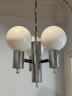 Mid Century Modern Plug Swag Vintage Chrome 3 Light Chandelier Glass Globe Mcm
