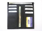 Long Bifold Wallet Id Credit Card Money Holder Organizer Black Genuine Leather 