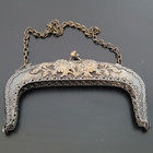 Beautiful Antique Metal Purse Frame And Chain Silver Tone W Gold Flowers 5inx2 5