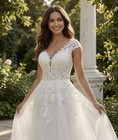Women   s Size 20 Lace Wedding Dress A-line V-neck Tulle Bridal Gown White