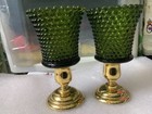 Vintage Homco Green Glass Hobnail Votive Peg Cup Candle Holder 3 5  Mcm Retro 2