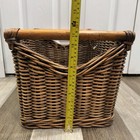 Large Basket Wood Bottom Handles Woven Rattan Wicker 14   x18   x11    Coastal Boho