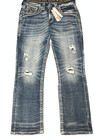 Mens Rock Revival Jean Ashly Straight Leg Size 32x32 Blue Wash White Stitch Rips