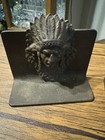 Vintage Native American Indian Chief Head Bookends  Cast Iron  C  1920s Patina