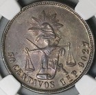 1876-cn Ngc Au 53 Mexico 50 Centavos Culiacan Mint Coin Pop 1 4  23071401c 