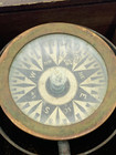 Antique Maritime Brass Compass - Wooden Box - Nautical - Ship