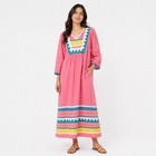 70s Saybury New York Maxi Dress Kaftan Boho Folk Pink Geometric Embroidery