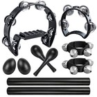 10 Pcs Black Tambourine Set - Half Moon  Wood Sticks  Bells  Maracas   Shakers F