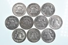 1948-1963 Franklin 90  Siver Half Doiiars Face Value Lot  5 C0in