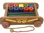 Vintage Playskool Col-o-rol Wood Wagon W  Rods   Blocks Pull Toy 1950s