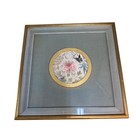 Vintage Velvet   Chinese Silk Embroidery Pair Framed Floral Gold Chinoiserie Art