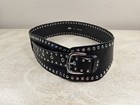 Zara Women   s Black Wide Studded Western Belt With Silver Metal Buckle  80