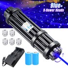 Adjustable Blue Laser Pointer Visible Dot Torch Light With 2 Batteries 5 Heads