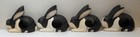 Set 4 Vintage Dutch Bunny Rabbit Napkin Rings Carved   Painted Wood Black White