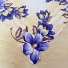 Vtg Floral Hankie Cotton Purple Yellow Bold Pansies Violets Scalloped Edge 11x11