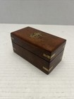 Vtg Wood Hinged Trinket Box W Brass Anchor Inlay 6 75  X 2 75  Brass Telescope 