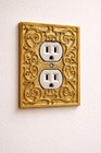 Ornate Gold Brass Decorative Outlet Cover Plate Vintage-style Scroll Design 