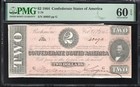 T-70 1864  2 Confederate Currency Pmg 60 Epq Civil War Two Dollar Bill 40693