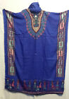 Women African Drawstring Maxi Kaftan Dress Dashiki Boho Hippie R Blue Free Size