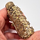 Vintage 1970 Czech Glass Perfume Bottle Jeweled Gilt Brass Filigree Collectible