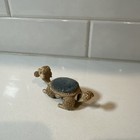 Vtg Signed Florenza Poodle Dog Sewing Pin Cushion - Blue White Bobble Head tail