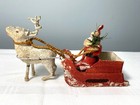 Vintage Christmas Clay Face Santa Feather Tree Cardboard Mica Sleigh   Reindeer