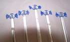 Vtg Set Of 5 Blue  Blown Art Glass Swizzle Stir Sticks Cocktail Stirrers Bar- 8 