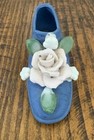 Vintage Tiny Blue Porcelain Bisque Shoe With Roses Marked Japan On Side 1940 s 