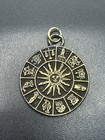 Zodiac Astrology Wheel Gold Tone Pendant For Necklace Vintage Sun Celestial 