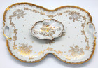 Limoges France Antique Large Hand Painted Gold Dresser Tray W matching Dish