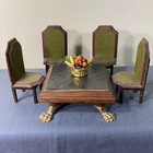 Vintage Miniature Dollhouse Table Chairs 1 10 Mcm Wood Brass Claw Feet Handmade