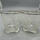 Vintage Libbey Rocks Whiskey Glasses Embossed Lace Gold Trim 3 25    Set 4