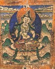 Real Tibet 18th Century Old Antique Buddhist Paper Tsaklis Thangka Vajrasattva