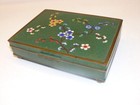 Vintage Enamel Cloisonn   Box Brass Turquoise White Floral Card Playing Cards 3 