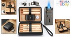 Luxury Leather Case With Jet Flame Lighter And Storage Pocket For Accessories