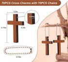 Wooden Pocket Cross V 70 Charms   70 Chains  Natural Wooden Pendants         