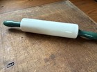 White Ironstone   Ceramic Rolling Pin W  Green Wooden Handles T G Green England