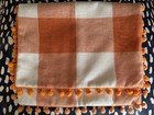 Set 2 Pillow Covers Orange Gingham Check Pom Pom  Zip So Cute 