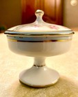 Vintage Nippon Floral Hand Painted Pedestal Dresser Trinket Dish 2 3 4  W Lid